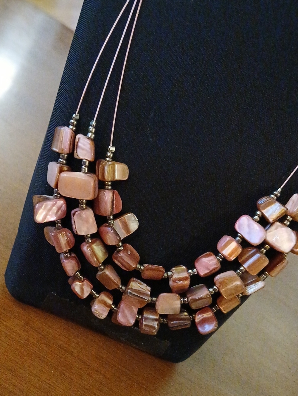 Multi-Strand Pink Mother-of-Pearl Statement Necklace 18"